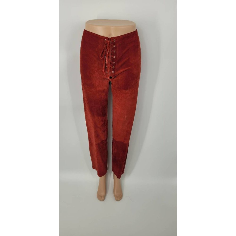 Arden B. Womens Straight Leg Pants Rust Lace Up Eyelets Lined Suede Leather 0